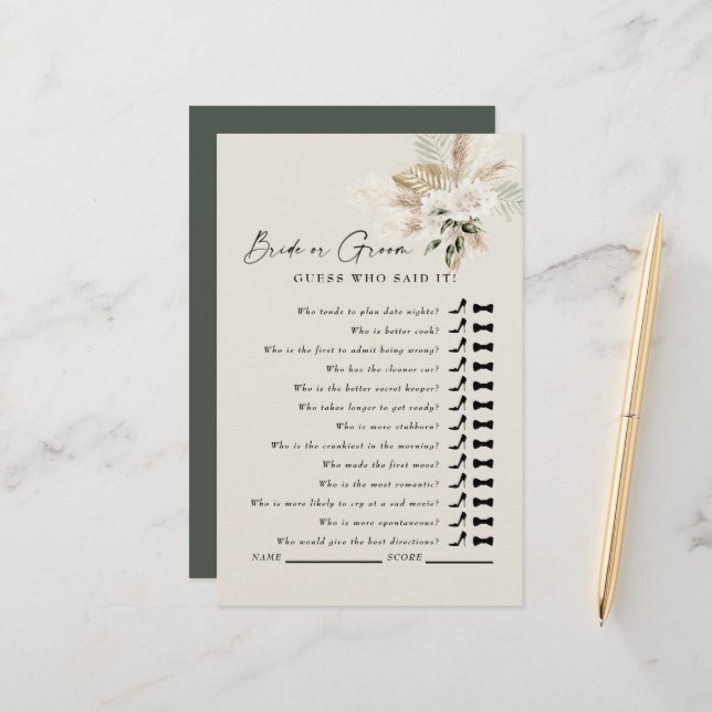 Guess Who Said It? Pampas Sage Bridal Shower (Front/Back In Situ)