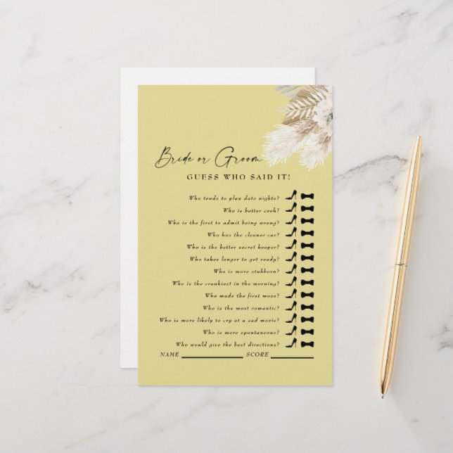 Guess Who Said It? Pampas Yellow Shower Game (Front/Back In Situ)