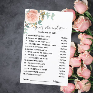 Guess who said it rose floral bridal shower game