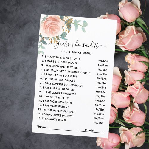 Guess who said it rose floral bridal shower game