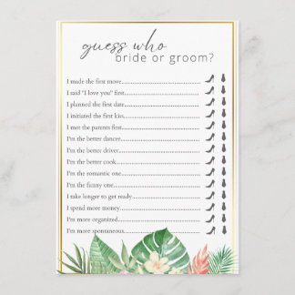 Guess Who Said It Tropical Bridal Shower Game Enclosure Card