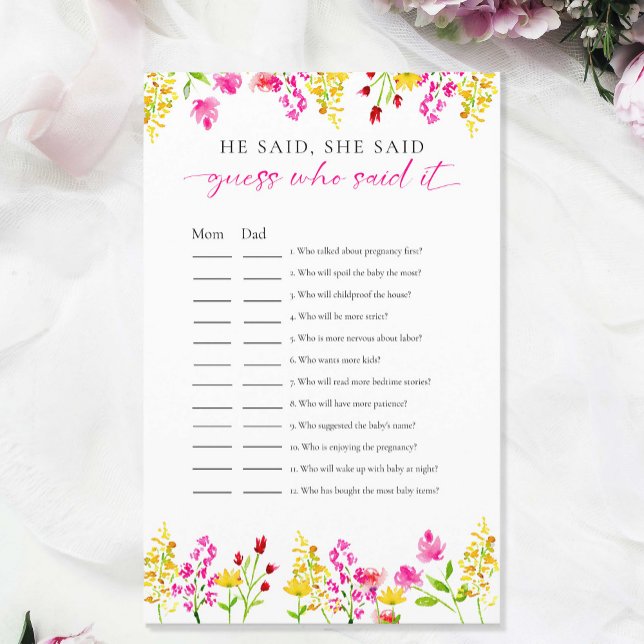 Guess who said it Wildflowers Baby Shower Game (Creator Uploaded)
