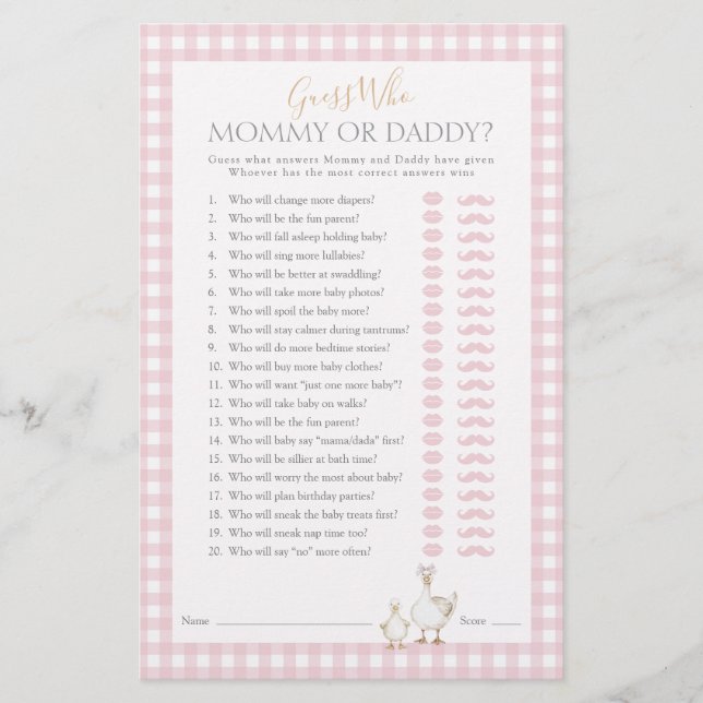 Guess Who Silly Goose Whimsical Baby Shower Game Flyer (Front)