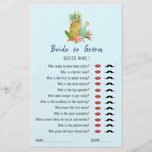 Guess Who Tropical drinks Bridal Shower game 