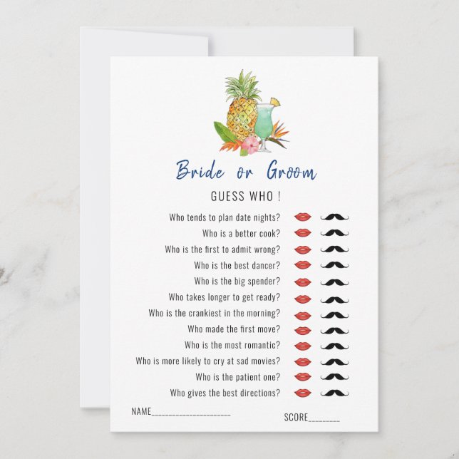 'Guess Who' Tropical drinks Bridal Shower game  Invitation (Front)