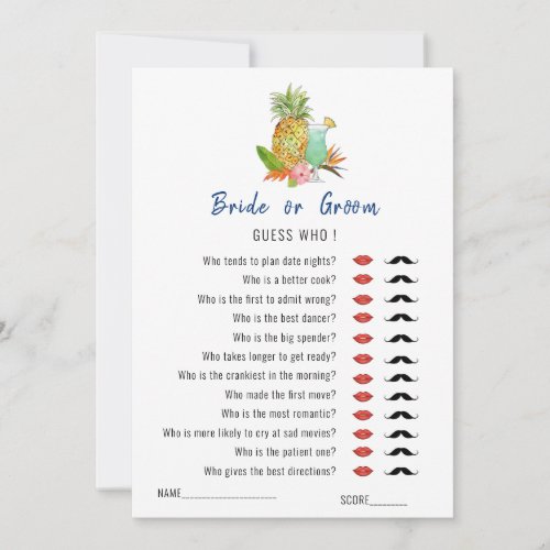 Guess Who Tropical drinks Bridal Shower game  Invitation