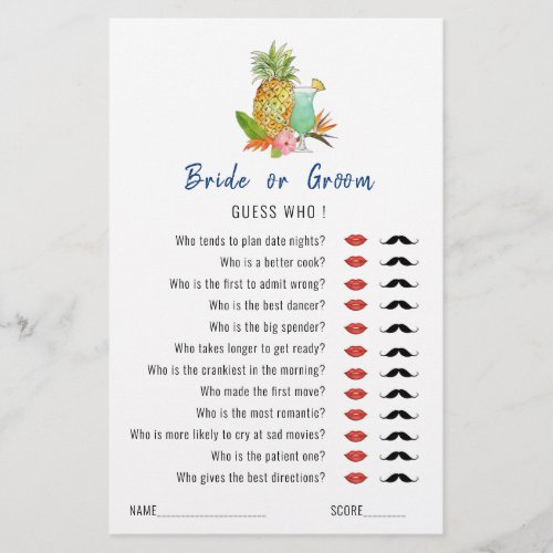 Guess Who Tropical theme Bridal Shower game 