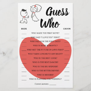 Guess Who Wedding Couple Shower Game Card Flyer