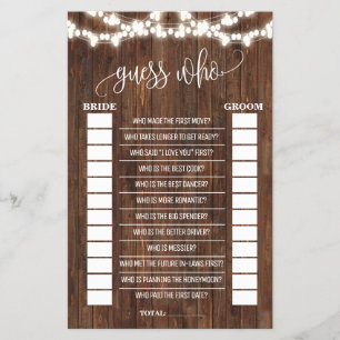 Guess Who Western Bridal Shower Game Card Flyer