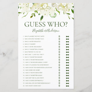 Guess Who White Hydrangeas Bridal Shower Game