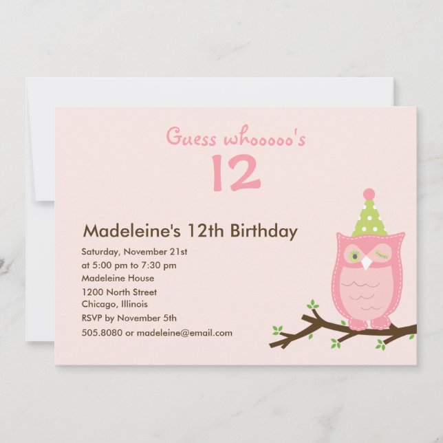 Guess Whooo? Girl Birthday Party Invitation (Front)