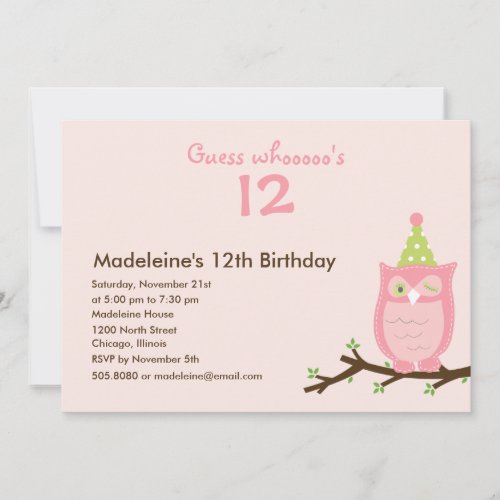 Guess Whooo? Girl Birthday Party Invitation