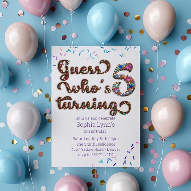 Guess Who's Turning 5 Sprinkles Cookie Invitation (Creator Uploaded)