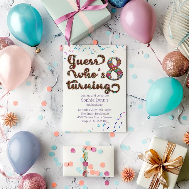 Guess Who's Turning 8 Cookie with Sprinkles Invitation (Creator Uploaded)