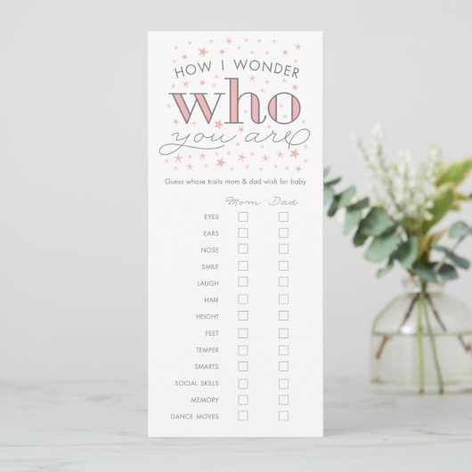 Guess Whose Traits Baby Shower Game Card (Standing Front)