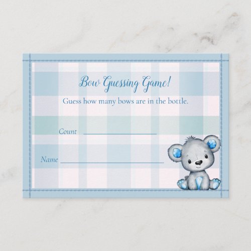 Guessing Count Game Cute Bear Boy Baby Shower Game Enclosure Card