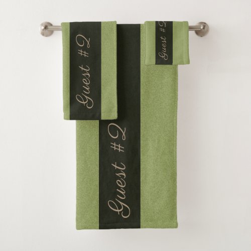 Guest 2 Fluffy Structure Custom Text Green Bath Towel Set