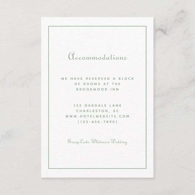 Guest Accommodations Sage Green Details Wedding Enclosure Card (Front)