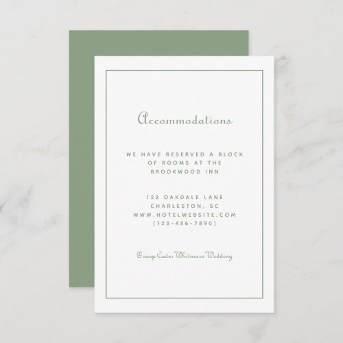 Guest Accommodations Sage Green Details Wedding Enclosure Card