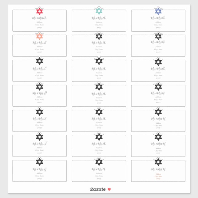 Guest Address Labels, DIY Colors Star of David Sticker (Sheet)