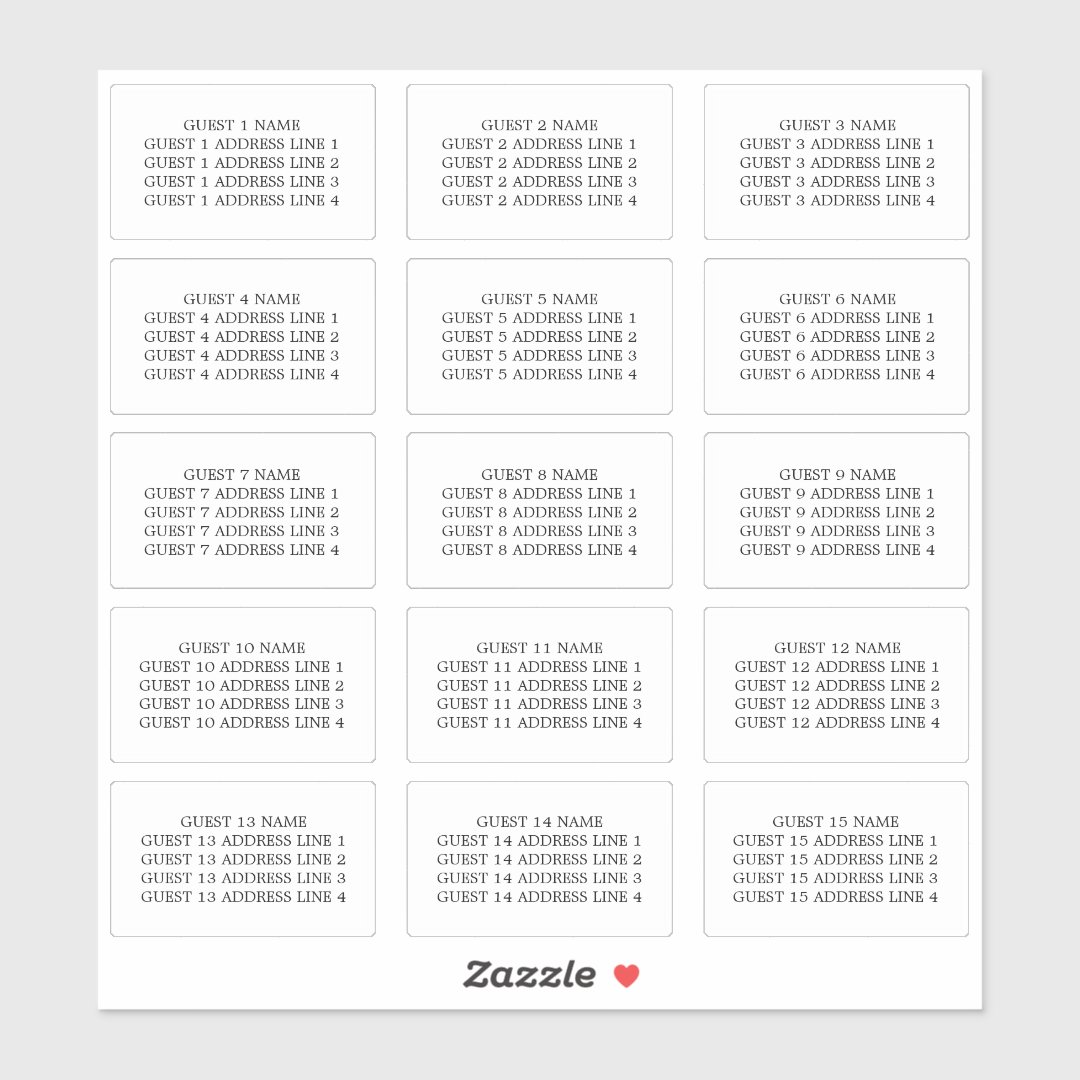 Guest Address Labels for 15 Invitation Envelopes Zazzle