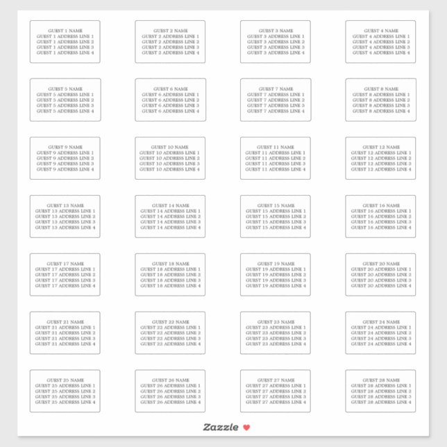 Guest Address Labels for 28 Invitation Envelopes (Sheet)