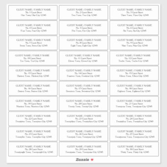 Guest Address Labels for 30 Invitation Envelopes | Zazzle