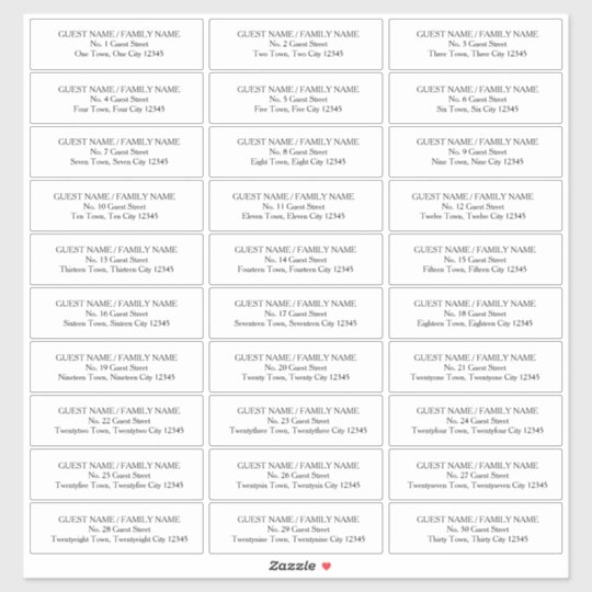 Guest Address Labels for 30 Invitation Envelopes | Zazzle.com