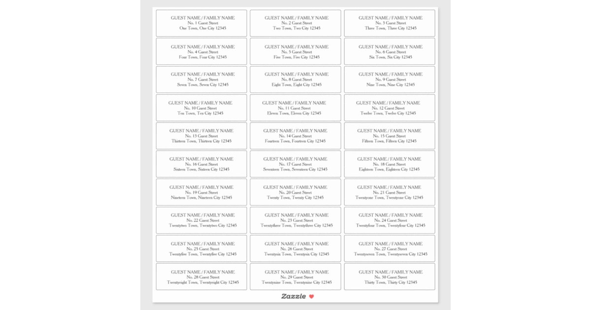 Guest Address Labels for 30 Invitation Envelopes | Zazzle