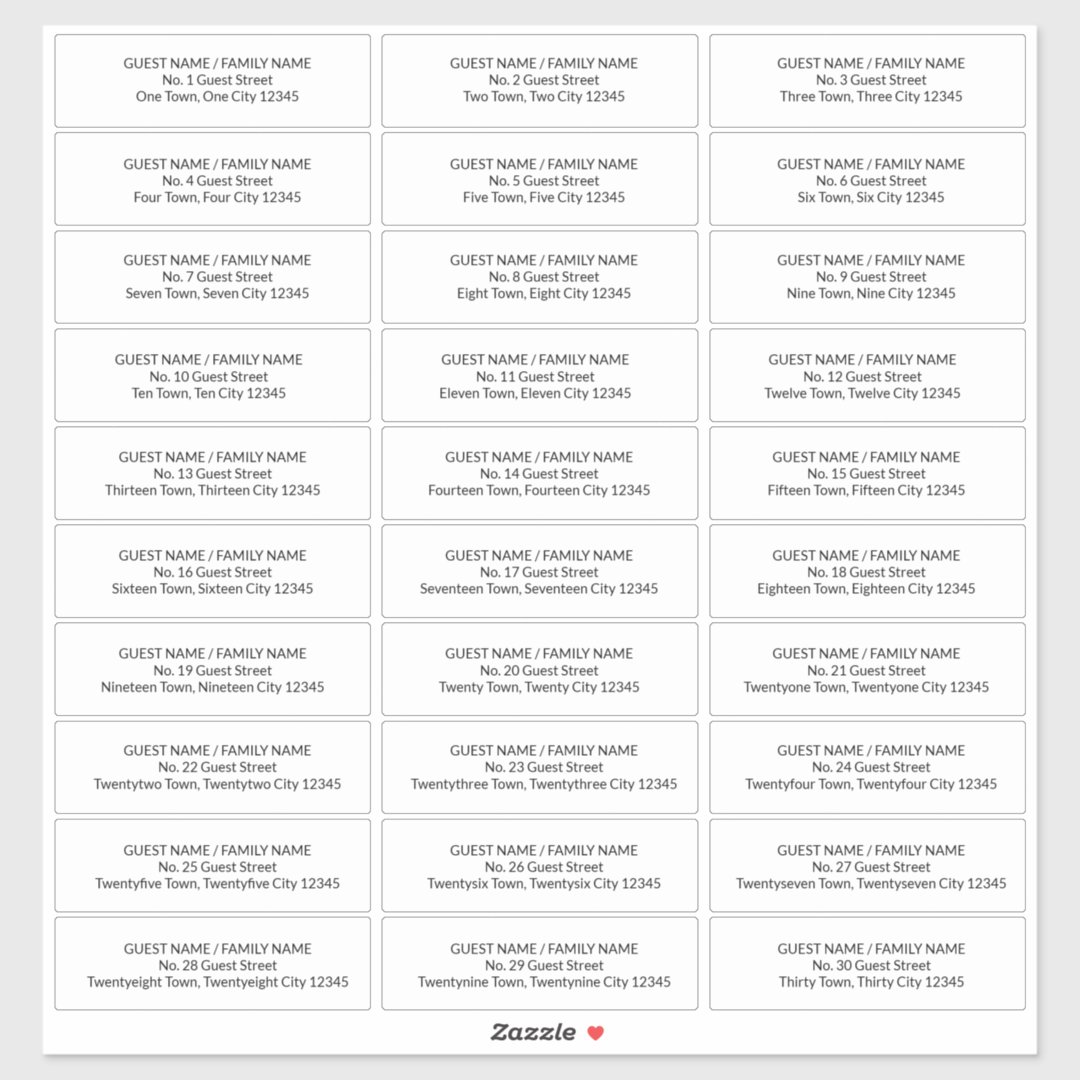 Guest Address Labels for 30 Invitation Envelopes | Zazzle