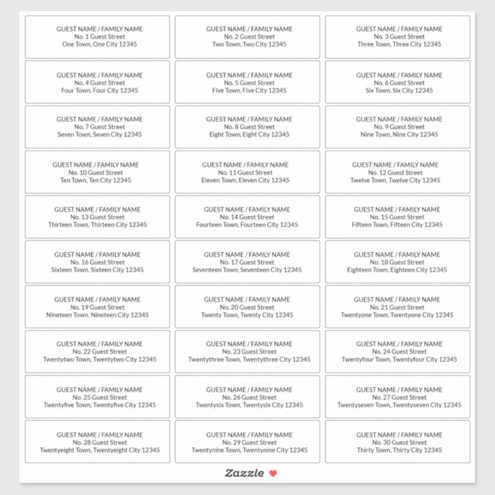 Guest Address Labels for 30 Invitation Envelopes Zazzle com