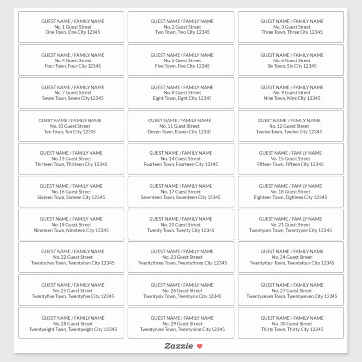 Guest Address Labels for 30 Invitation Envelopes | Zazzle