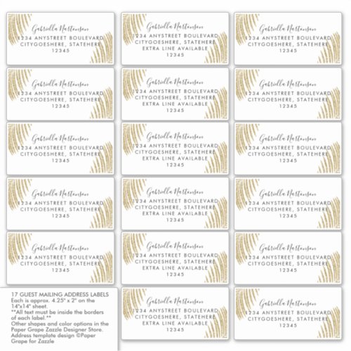 Guest Address Labels Gold Glitter Palm Leaf