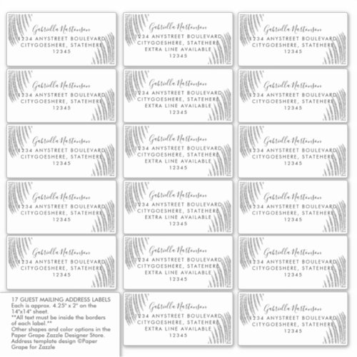 Guest Address Labels Silver Glitter Palm Leaf