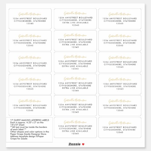 Guest Address Labels Simple Gold Calligraphy