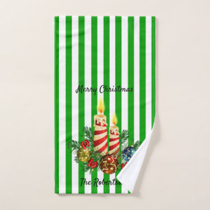 Guest Bathroom Christmas Stripe Personalize Name H Hand Towel