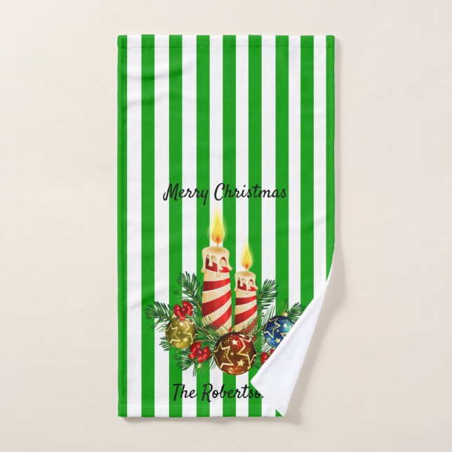 Guest Bathroom Christmas Stripe Personalize Name H Hand Towel (Hand Towel)