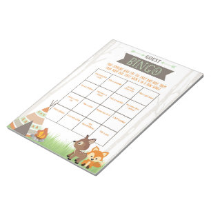 Guest Bingo Woodland Camper Baby Shower Game Pack Notepad