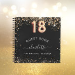 Guest book 18th birthday black gold glitter name<br><div class="desc">A guestbook for a feminine and glamorous birthday party.  A stylish black background with faux gold glitter dust. Add your name,  and text.  Age number is written with a balloon style font.</div>