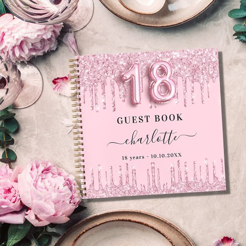 Guest book 18th birthday blush pink glitter name