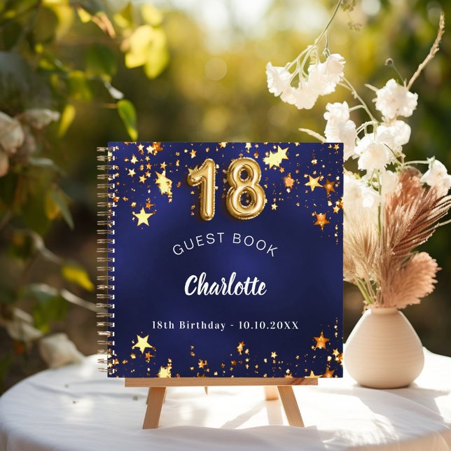Guest book 18th birthday navy blue gold stars (Creator Uploaded)