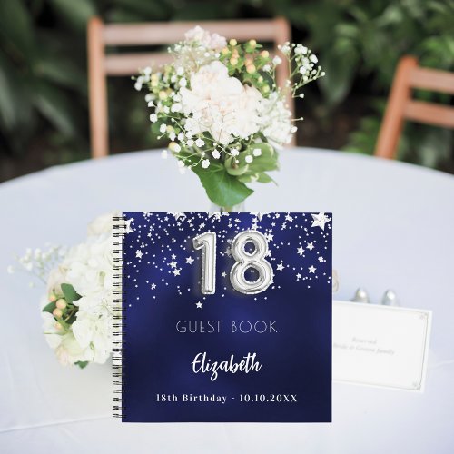 Guest book 18th birthday navy blue silver stars