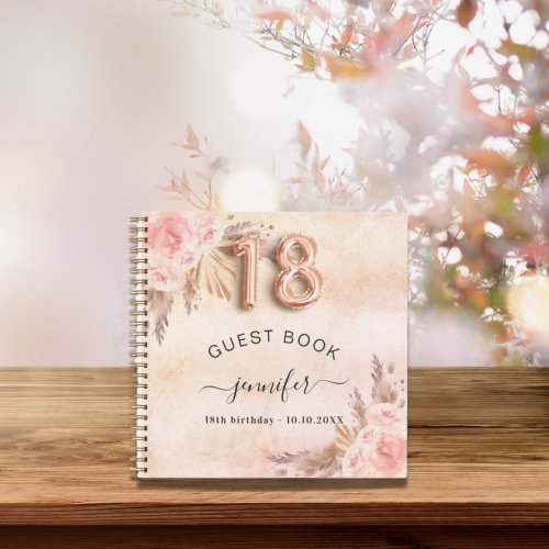 Guest book 18th birthday pampas grass rose gold