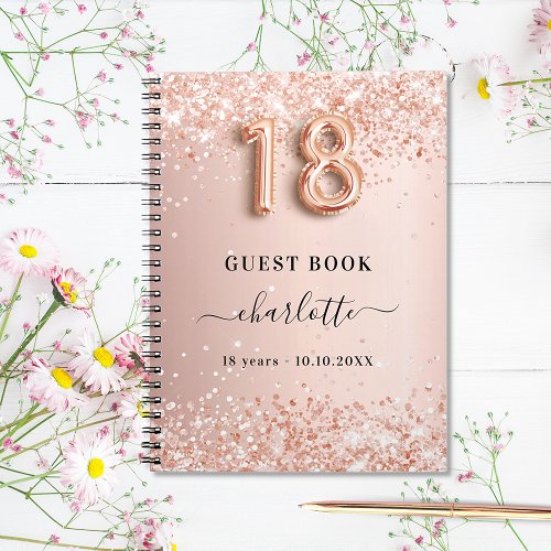 Guest book 18th birthday rose gold glitter