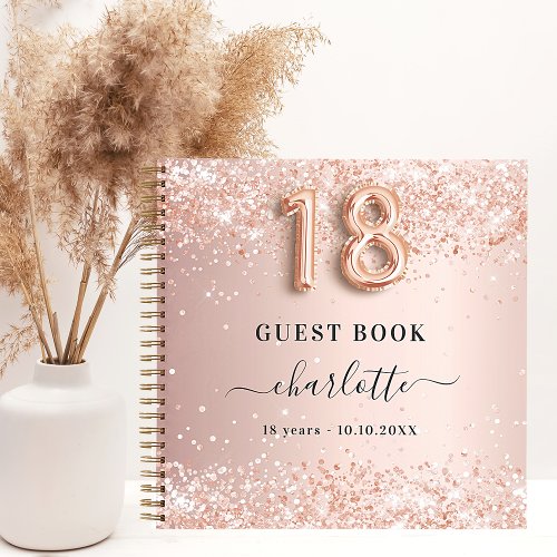 Guest book 18th birthday rose gold glitter name