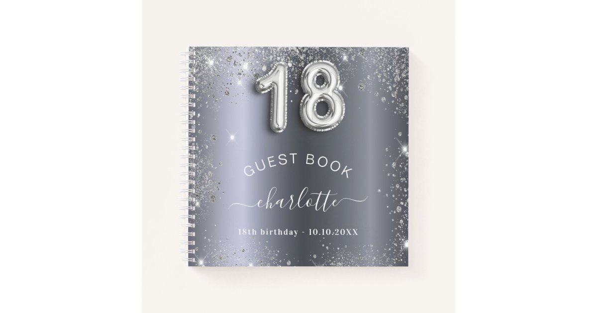 Guest book 18th birthday silver glitter name glam Zazzle