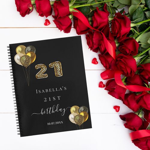 Guest book 21st birthday black gold leopard animal