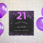 Guest book 21st birthday black purple glitter name<br><div class="desc">A guestbook for a feminine and glamorous birthday party.  A stylish black background with purple faux glitter,  sparkles. Add your name,  and text.  Age number is written with a balloon style font.</div>