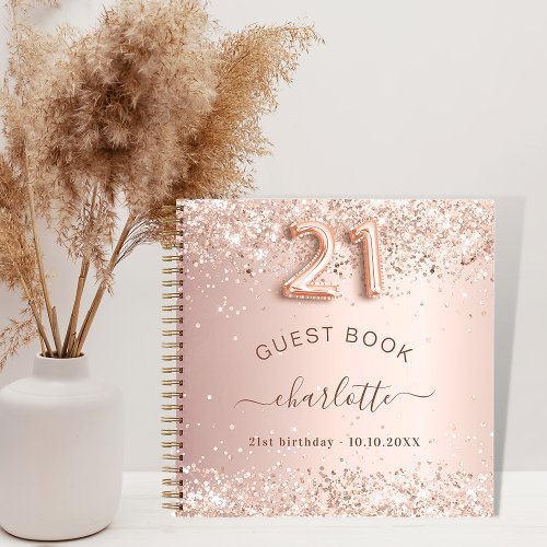 Guest book 21st birthday rose gold glitter blush
