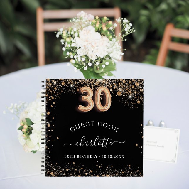 Guest book 30th birthday black gold glitter name (Creator Uploaded)